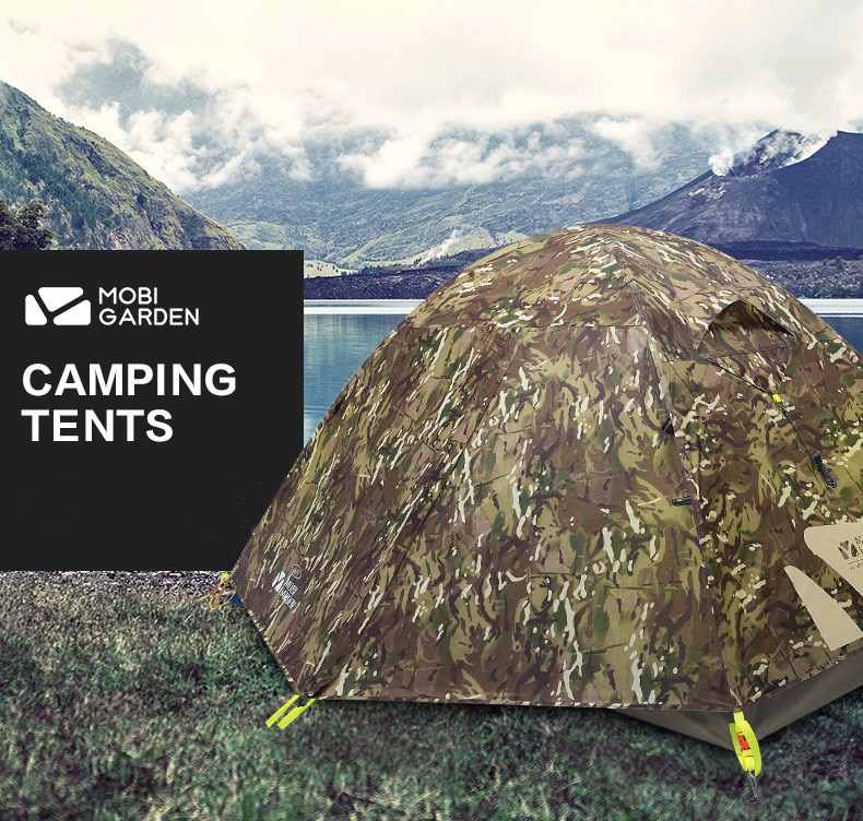 Cheap Goat Tents Mobi Garden 2 3Person Camping Tent Outdoor Ultralight Tent Double Layer Rainproof Windproof Hiking Travel Upgraded Camouflage   